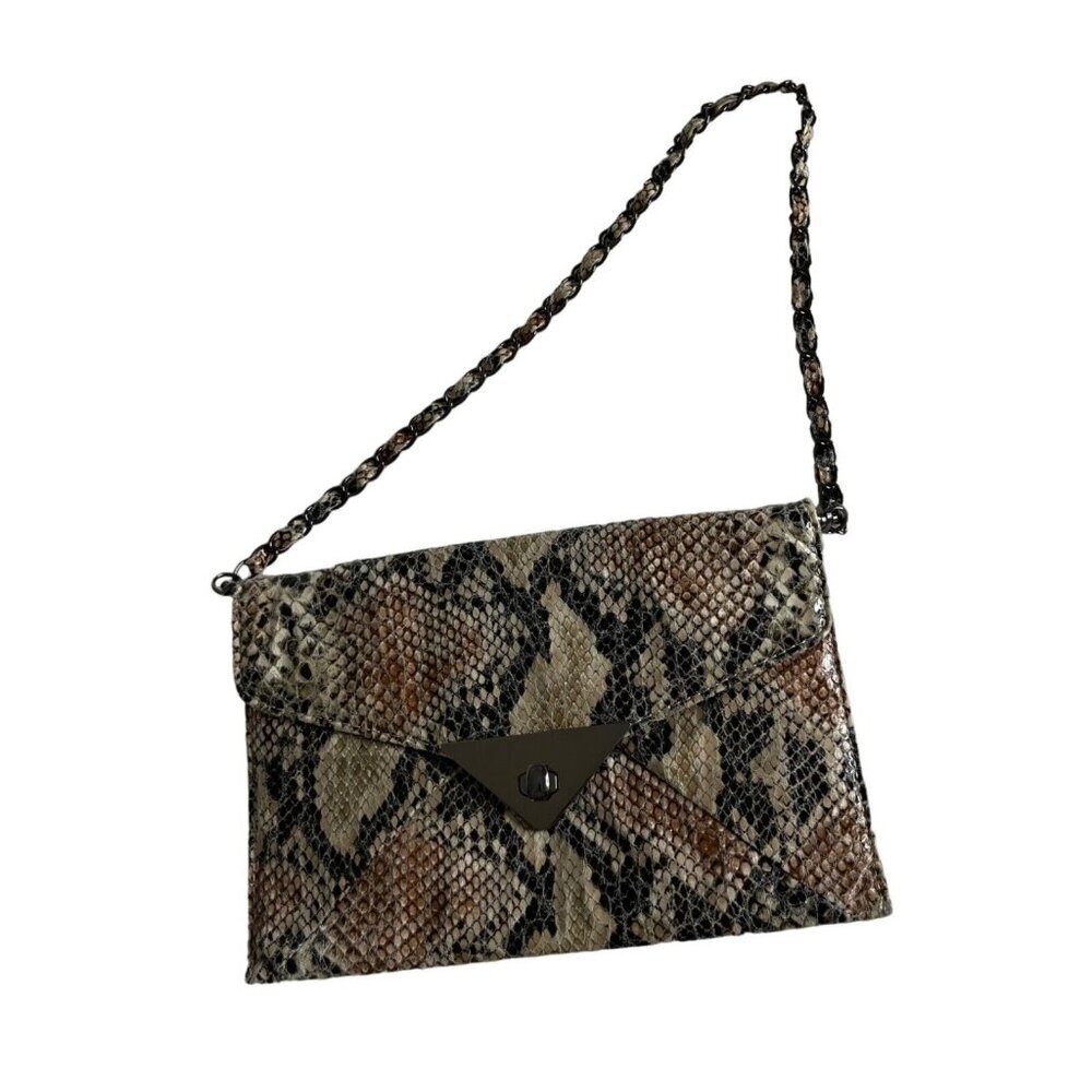 Sondra Roberts Squared Snakeskin Envelope Back Chin Strap Purse 10" x 7"